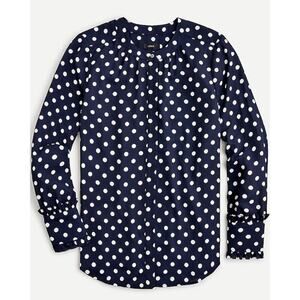 J. Crew Women's Band-Collar Shirt With Ruffle Cuffs In Polka Dot Size XS. NEW